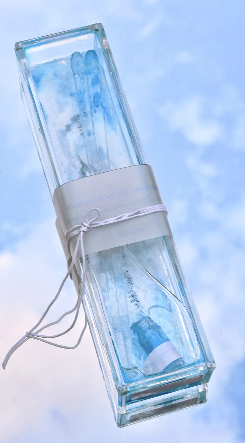 筷嫁給我 glass box with chopsticks, rest and a tied knot